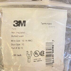 3M Fork Copper Terminal Non-Insulated Butted Seam #10 Stud Size,16-14AWG(500pcs)